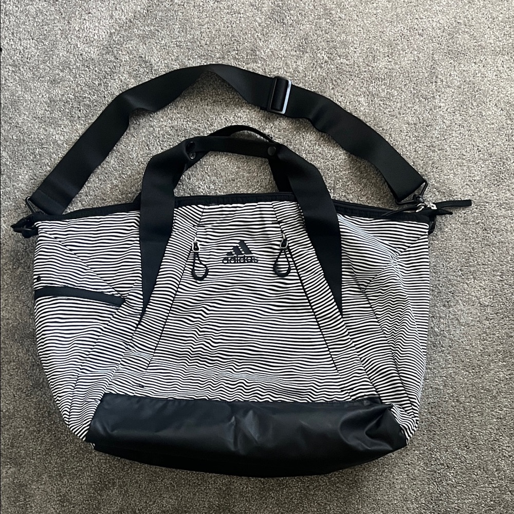 Adidas Striped Black and White Duffel Bag